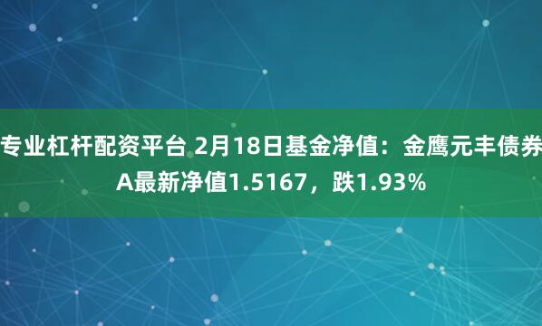 专业杠杆配资平台 2月18日基金净值：金鹰元丰债券A最新净值1.5167，跌1.93%